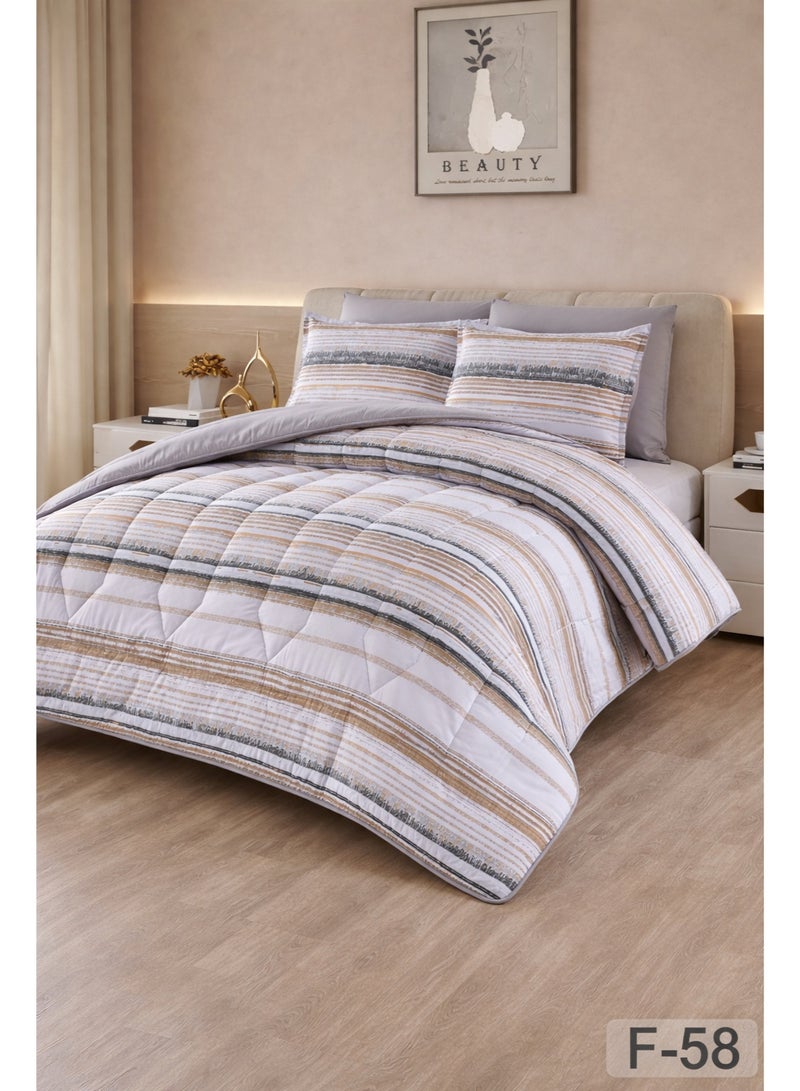 ماركه  طقم مفرش سرير نفر ونص 4 قطع وجهين (مشجر / سادة) – لحاف منفوخ مايكروفايبر 170×230 سم مع شرشف مطاطي، خامة فاخرة وتصميم أنيق يمنح غرفتك لمسة فخامة وراحة - Image 3